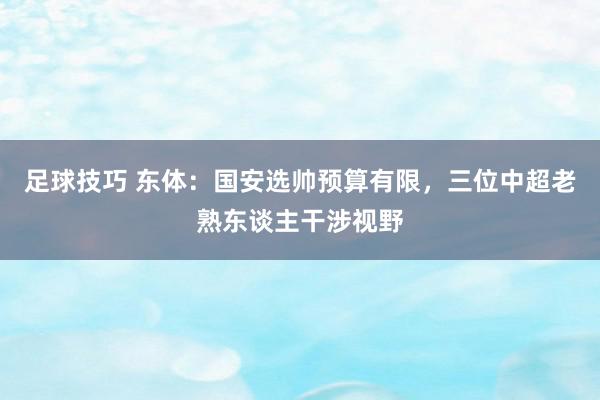 足球技巧 东体：国安选帅预算有限，三位中超老熟东谈主干涉视野