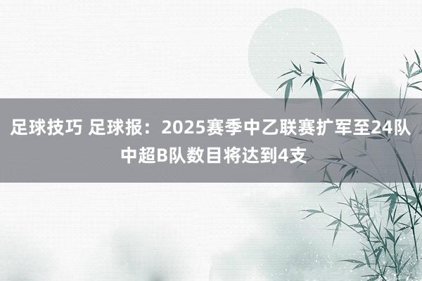 足球技巧 足球报：2025赛季中乙联赛扩军至24队 中超B队数目将达到4支